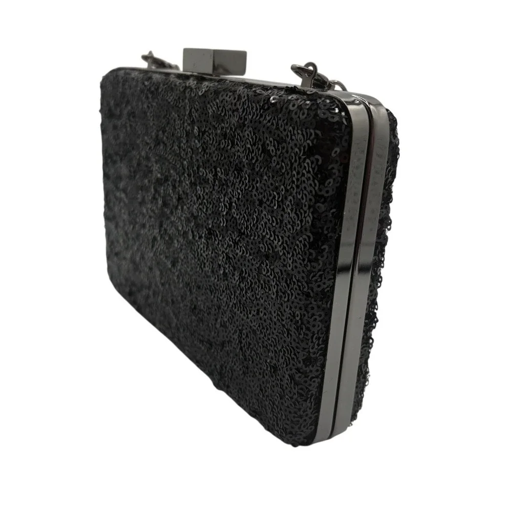 White House Black Market Sequin Clutch Womens Small Black Excellent Evening Bag - Picture 3 of 5